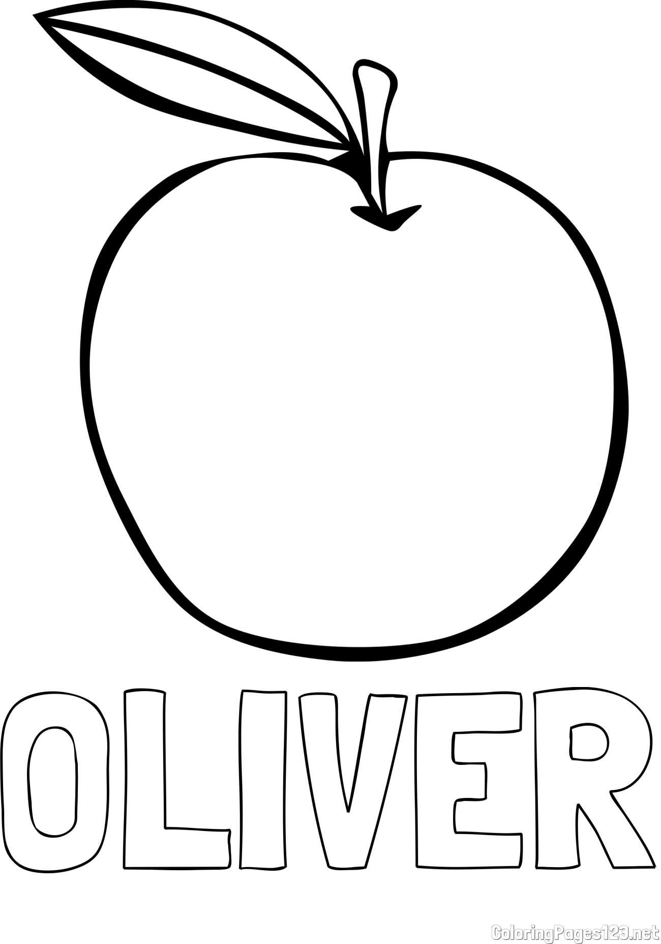 OLIVER Coloring Page and Simple Apple Coloring Page