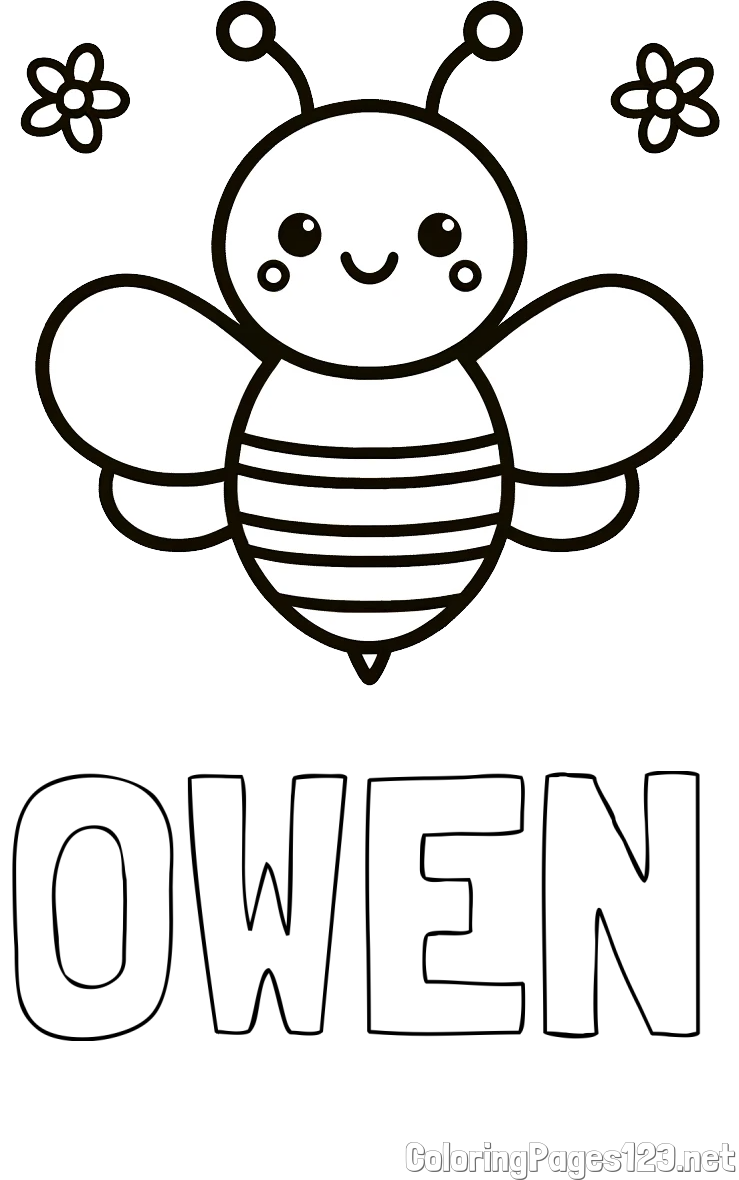 OWEN Coloring Page and Children's Bee Coloring Page