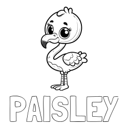 PAISLEY Coloring Page alongside Coloring Page of an Adorable Flamingo with Big, Cute Eyes