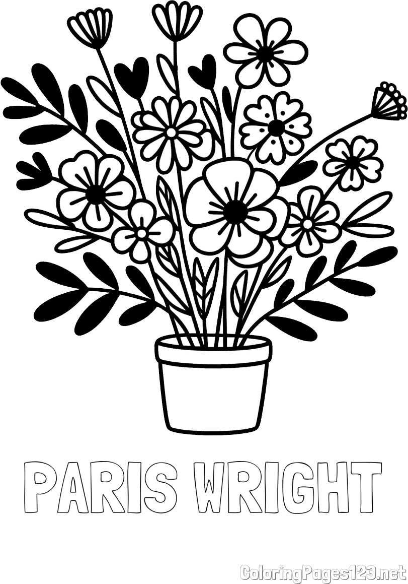 PARIS WRIGHT Coloring Page and Easy Flower Bouquet Coloring Page