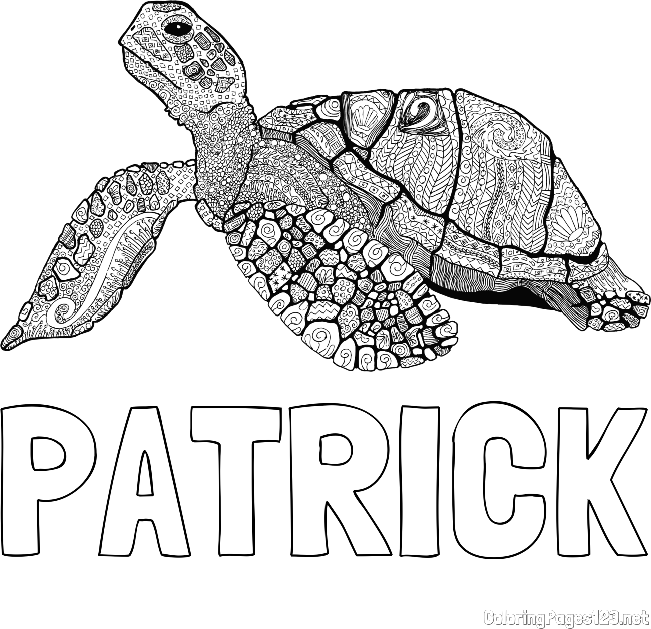 PATRICK Coloring Page and Turtle Mandala Coloring Page