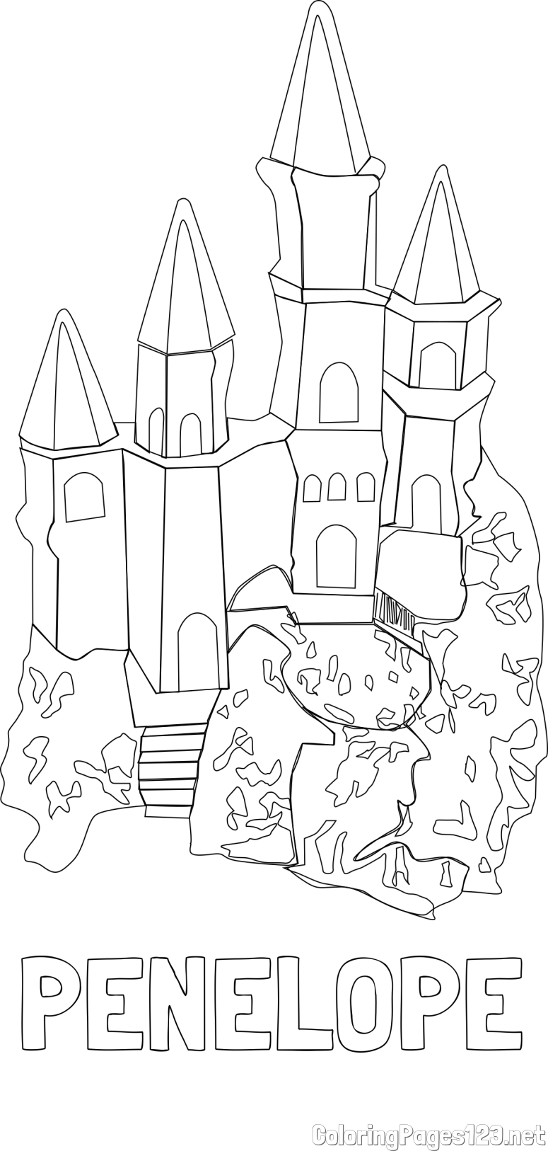 PENELOPE Coloring Page and Abstract Castle Coloring Page - Simple Yet Detailed