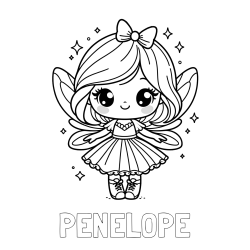 Online Created Coloring Page - PENELOPE Coloring Page and Coloring Page of a Magical Fairy with a Cute Face