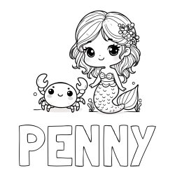 Online Created Coloring Page - PENNY Coloring Page and Coloring Page of a Cute Mermaid and a Cheerful Crab