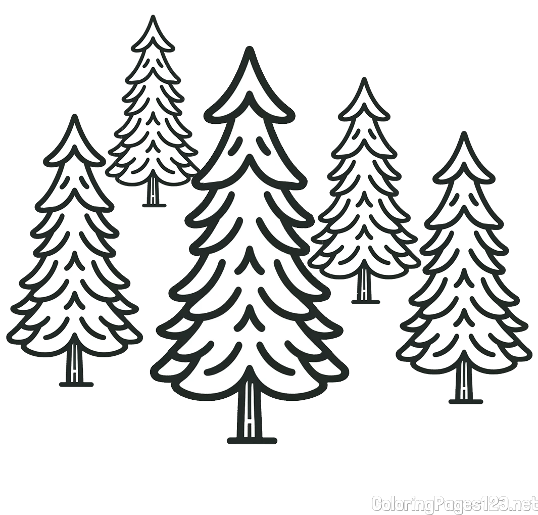 Pine Trees Coloring Page for Kids