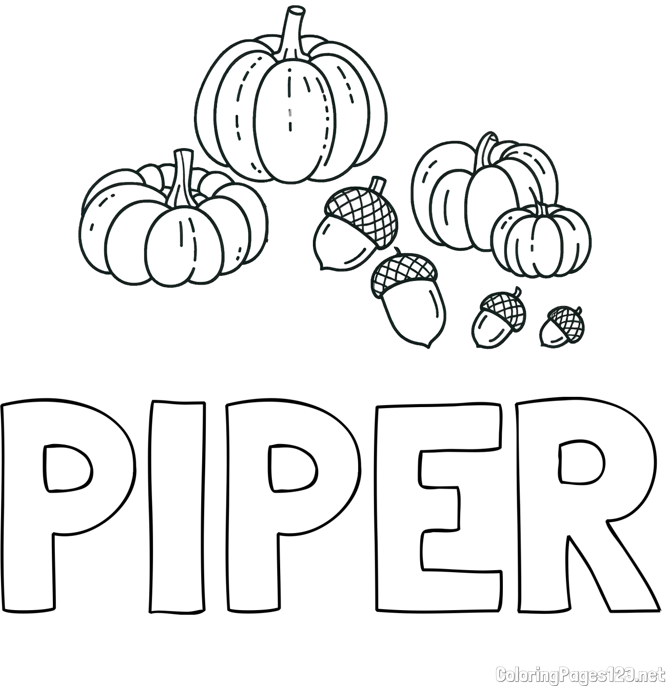 PIPER Coloring Page and Autumn Harvest Coloring Page - Acorns and Pumpkins