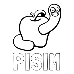 Online Created Coloring Page - PISIM Coloring Page and Apple and Smiling Worm Coloring Page