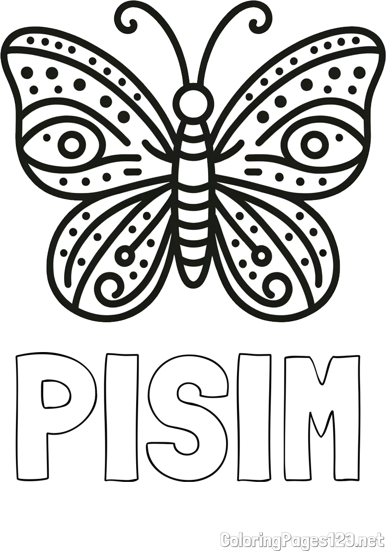 PISIM Coloring Page and Butterfly Coloring Page (Simple)