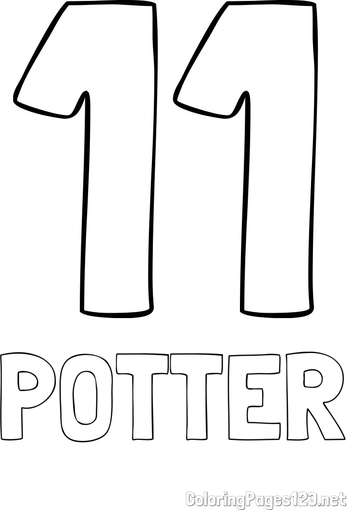 POTTER Coloring Page and Coloring Page of Number Eleven (11)