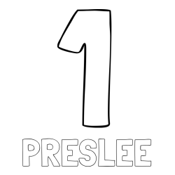 Online Created Coloring Page - PRESLEE Coloring Page and Coloring Page of Number One (1)