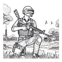 PUBG Coloring Page of a Main Character Kneeling on One Knee