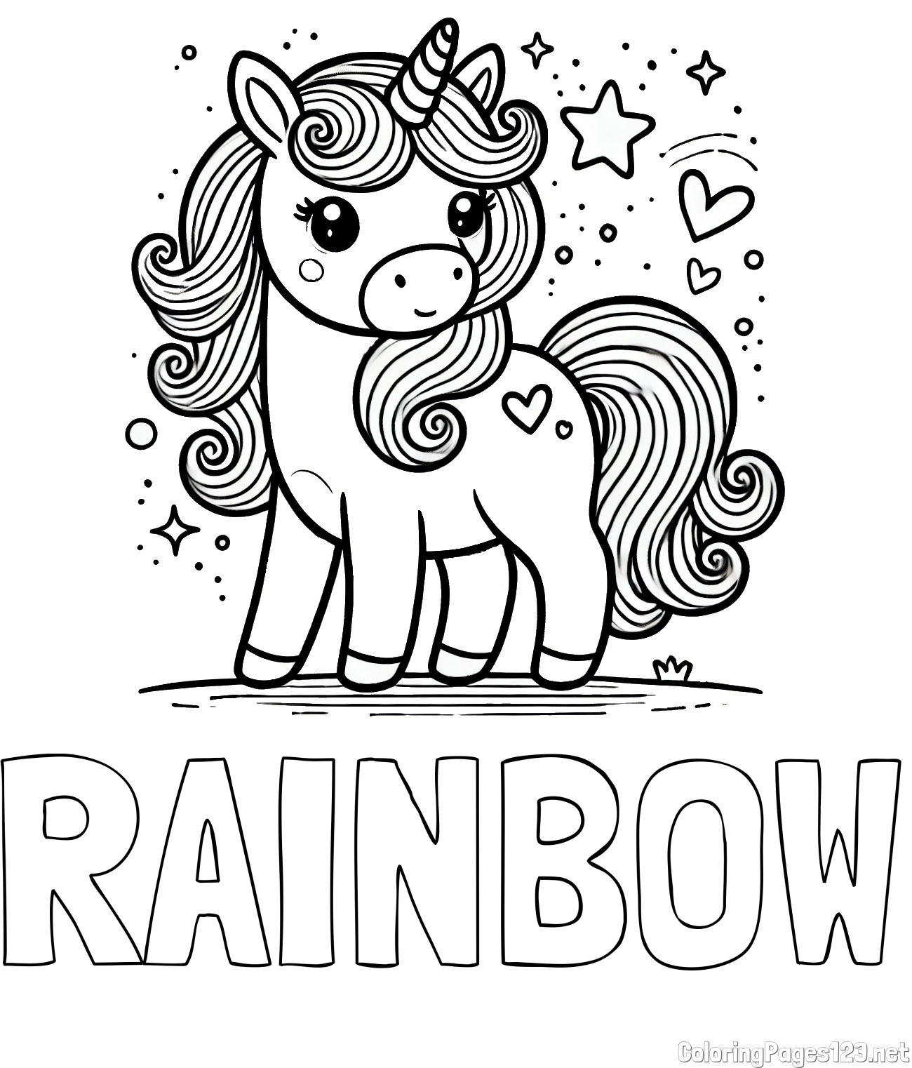 RAINBOW Coloring Page and Cute Unicorn Coloring Page
