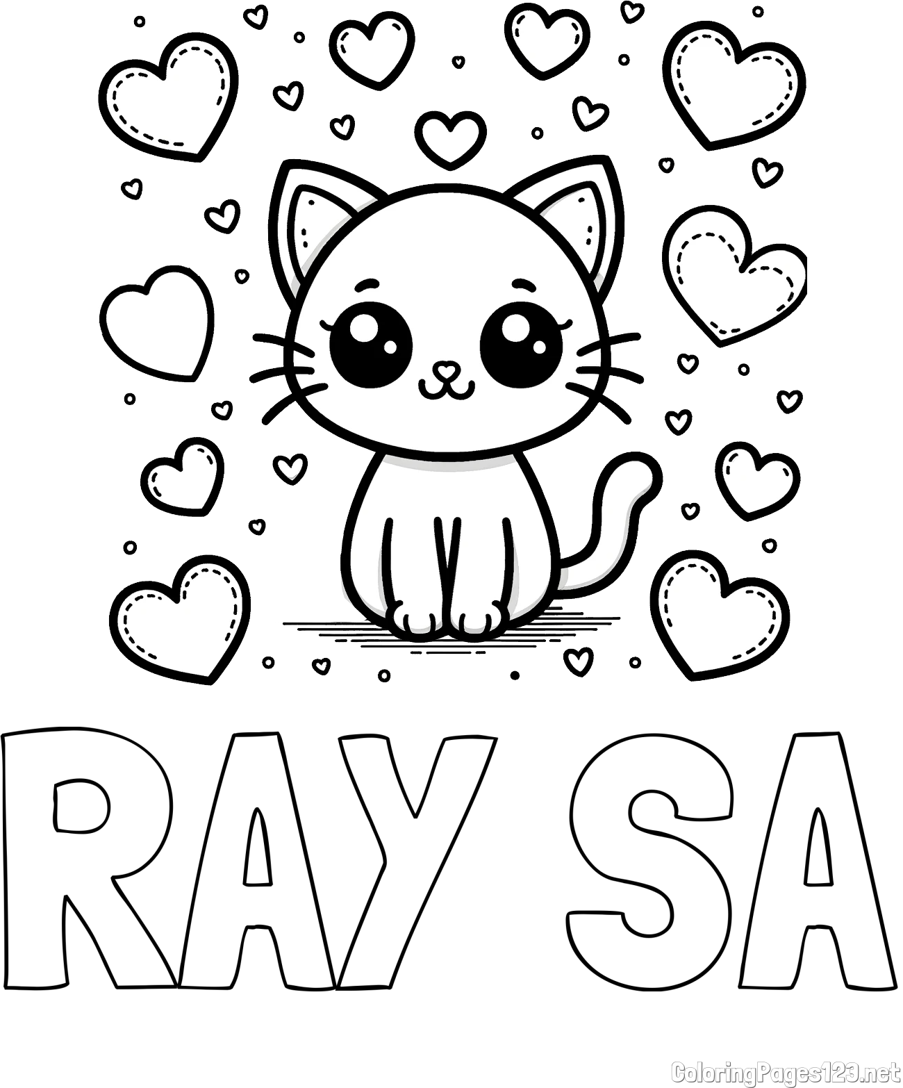 RAY SA Coloring Page alongside Free Coloring Page of a Cat and Hearts