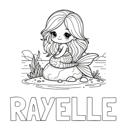 Online Created Coloring Page - RAYELLE Coloring Page and Coloring Page of a Cute Mermaid Sitting on a Stone