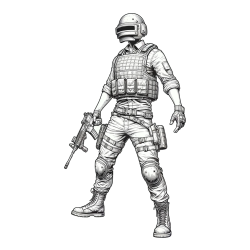 Realistic PUBG Coloring Page of the Main Character