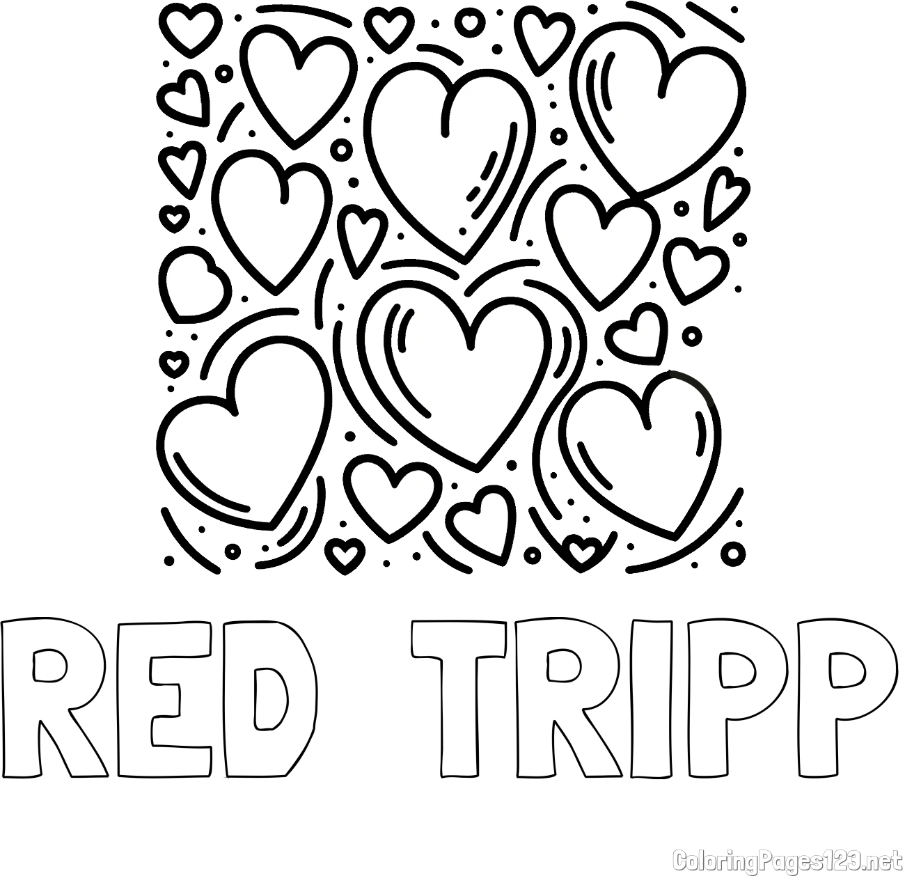 RED  TRIPP Coloring Page and Free Printable Coloring Page of Hearts