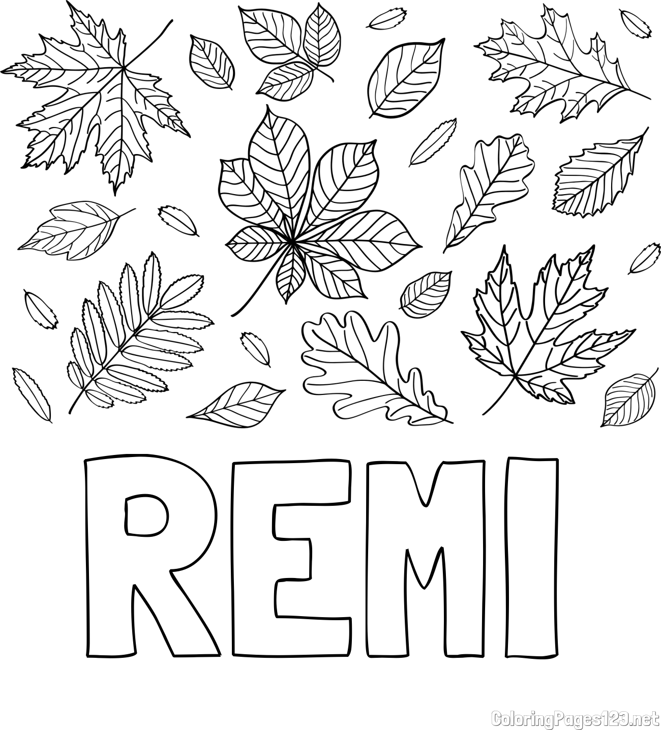REMI Coloring Page and Autumn Leaves Coloring Page