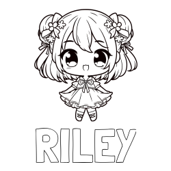 RILEY Coloring Page alongside Coloring Page of an Adorable Girl in Anime Style