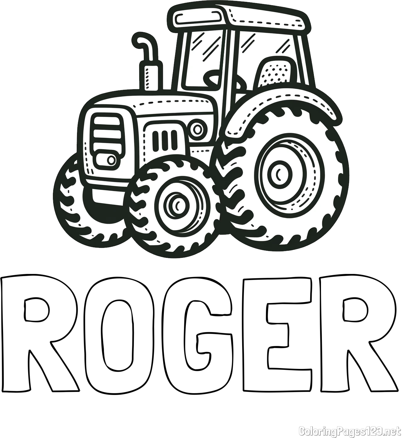 ROGER Coloring Page and Beautiful Tractor Coloring Page