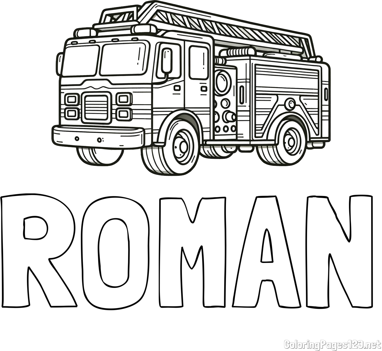 ROMAN Coloring Page and Coloring Page of a Huge Fire Truck