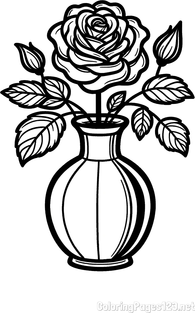 Roses in a Vase Coloring Page