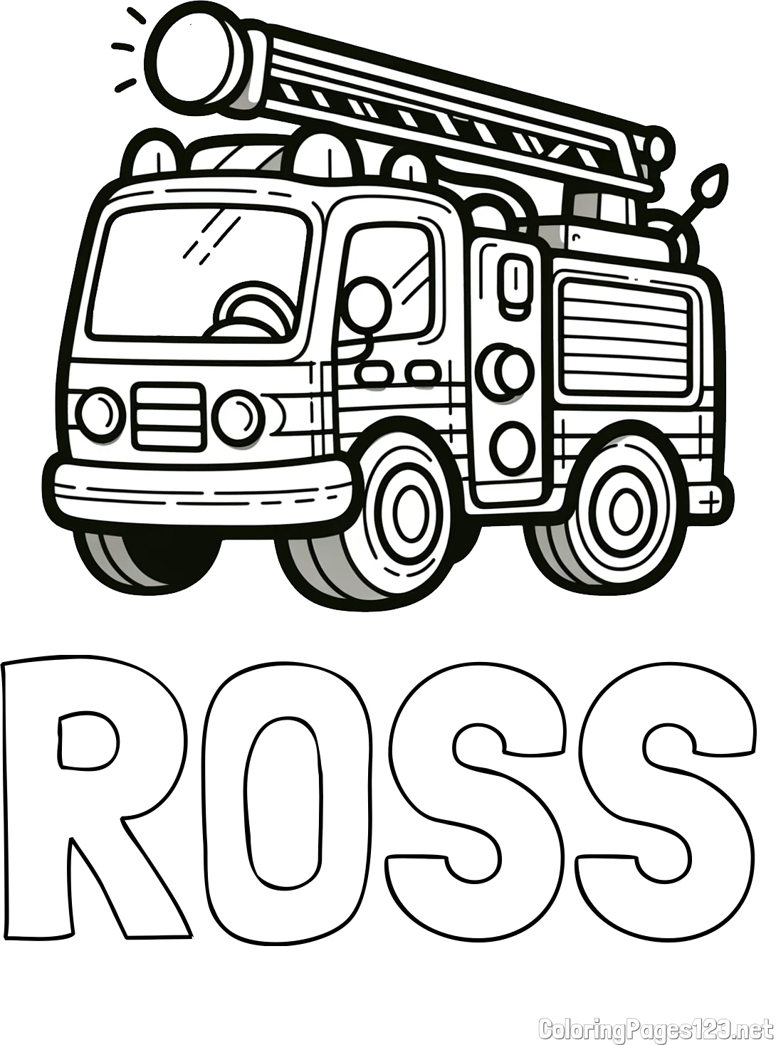 ROSS Coloring Page and Children's Coloring Page of a Simple Fire Truck