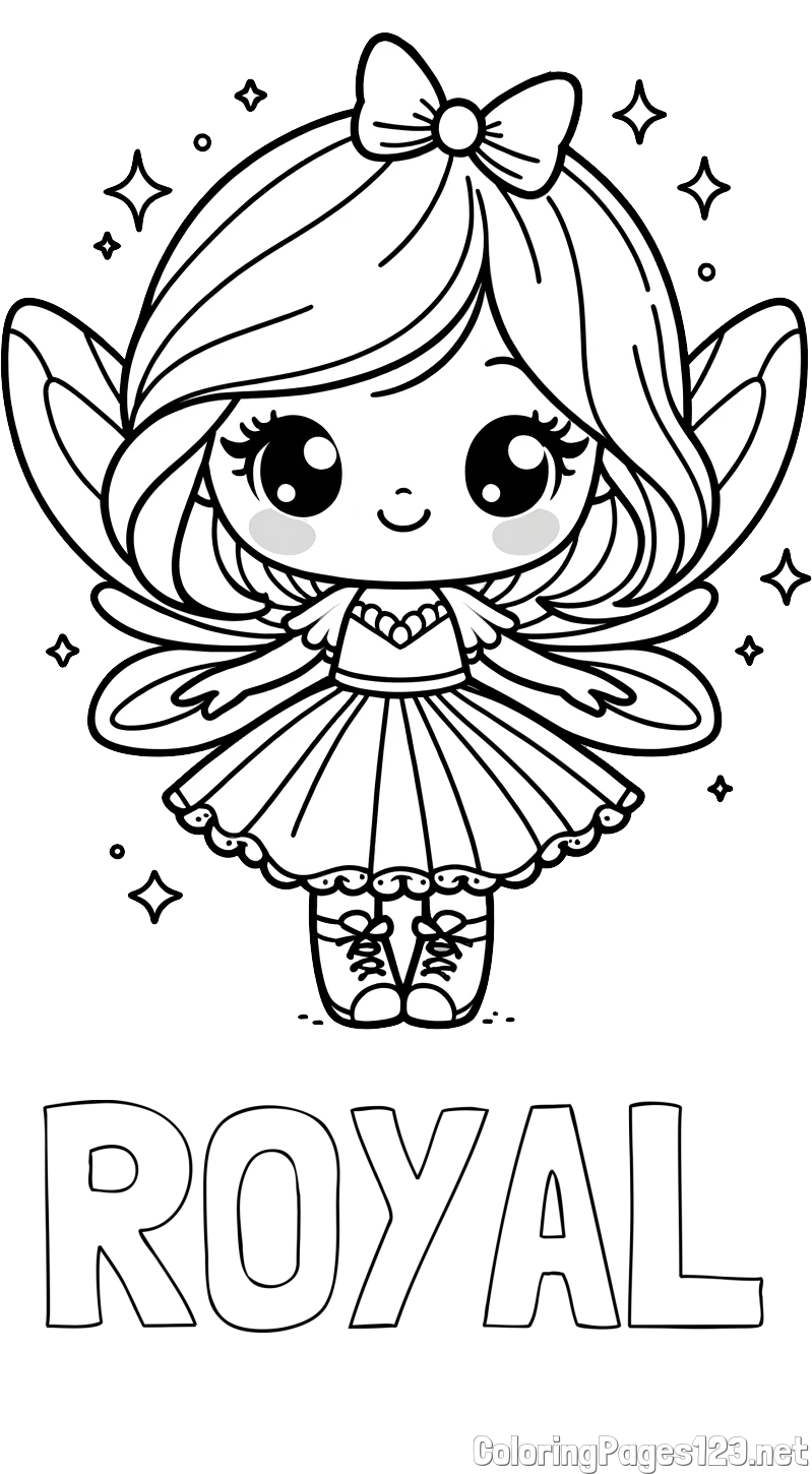 ROYAL Coloring Page and Coloring Page of a Magical Fairy with a Cute Face