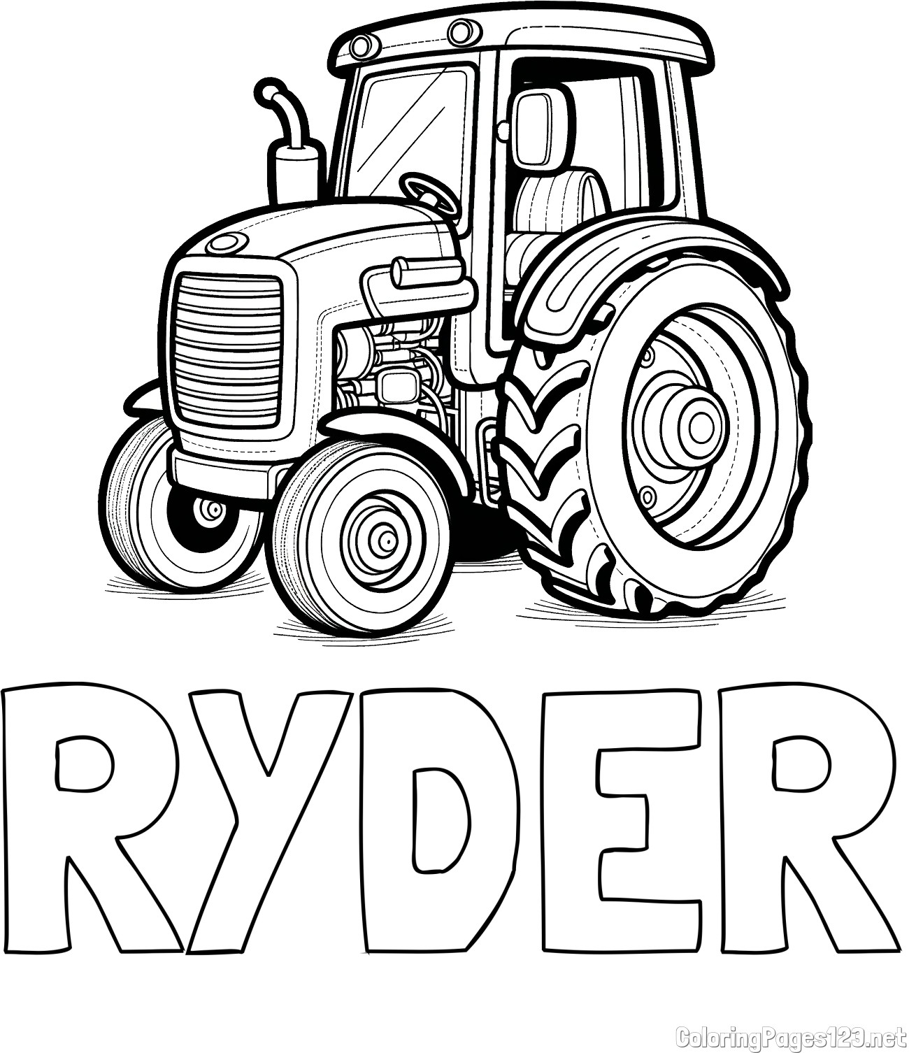 RYDER Coloring Page and Tractor Coloring Page - Realistic and Beautiful