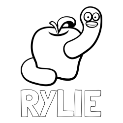 Online Created Coloring Page - RYLIE Coloring Page and Apple and Smiling Worm Coloring Page