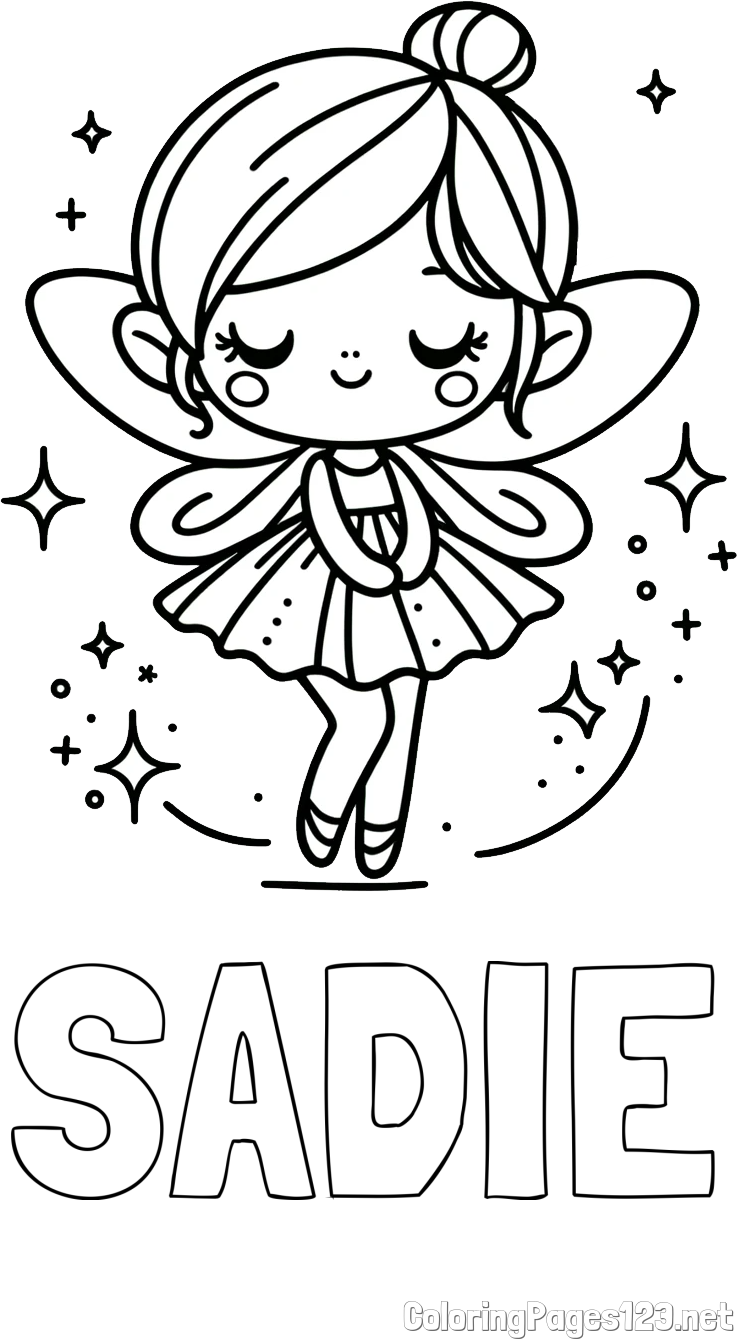 SADIE Coloring Page and Children's Coloring Page of a Magical Fairy