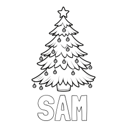 Online Created Coloring Page - SAM Coloring Page and Christmas Tree with Star and Ornaments Coloring Page