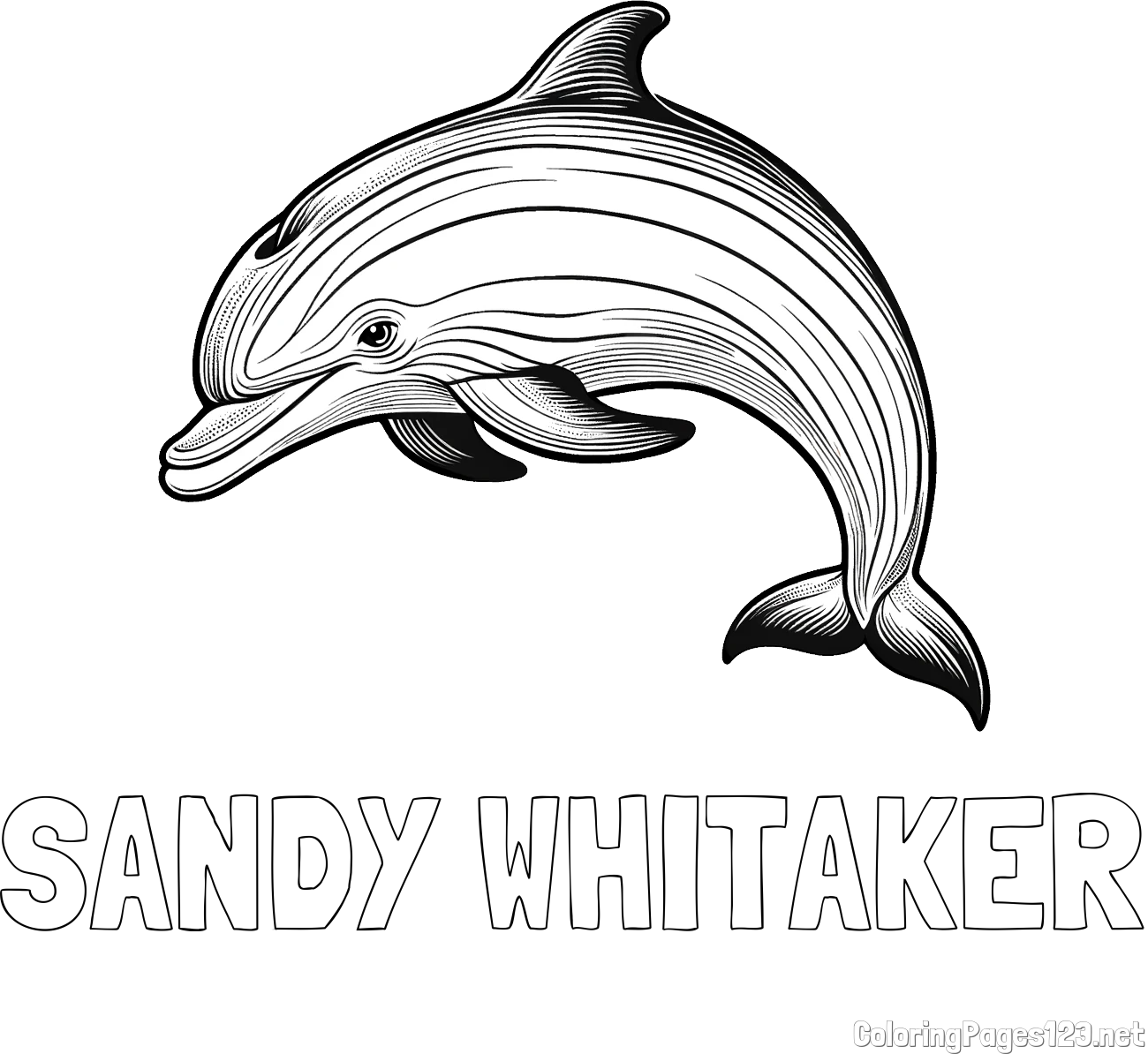 SANDY WHITAKER Coloring Page and Coloring Page of a Beautiful Dolphin