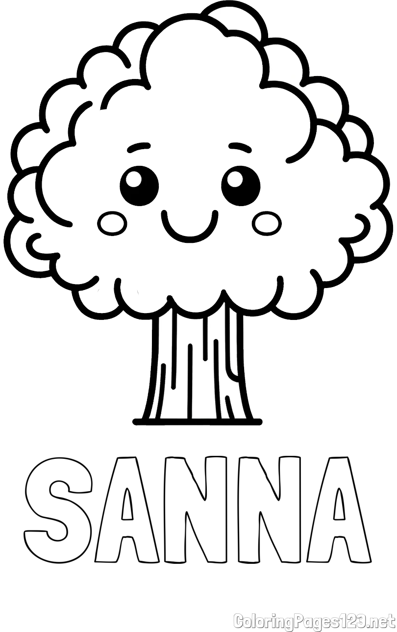 SANNA Coloring Page and Cute Smiling Tree Coloring Page