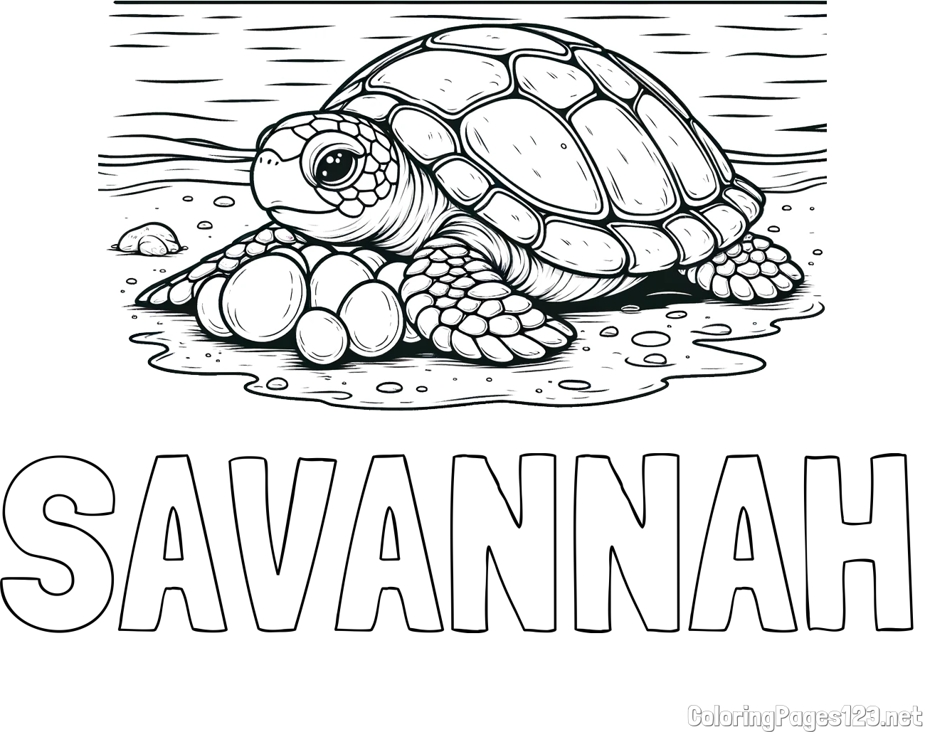 SAVANNAH Coloring Page and Coloring Page of Turtle Laying Eggs