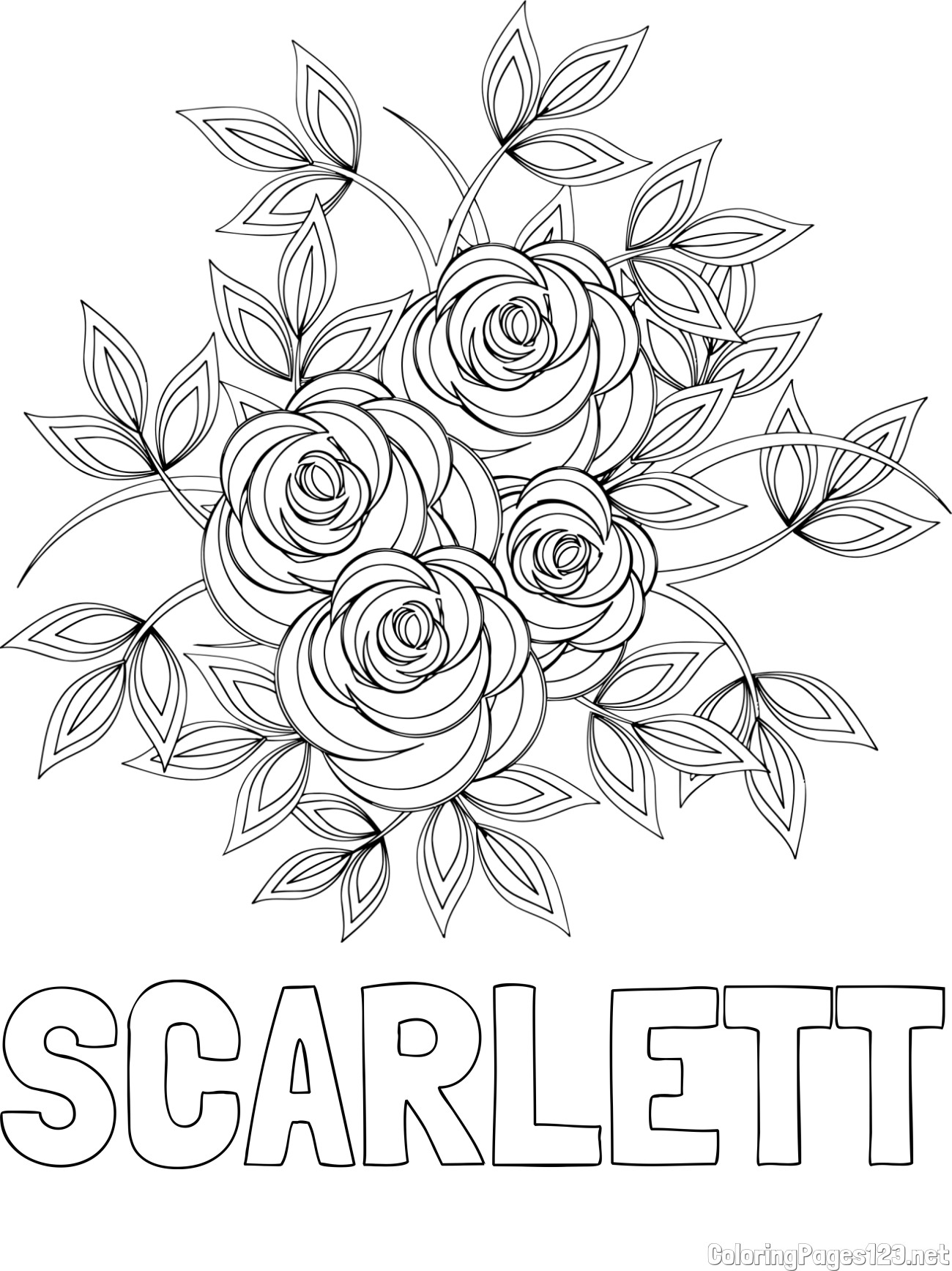 SCARLETT Coloring Page and Rose Mandala Coloring Page