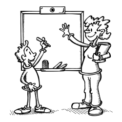 School Coloring Page of a Teacher and a Student