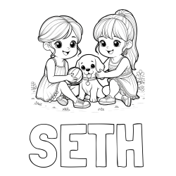 Online Created Coloring Page - SETH Coloring Page and Coloring Page of Two Girls with a Dog