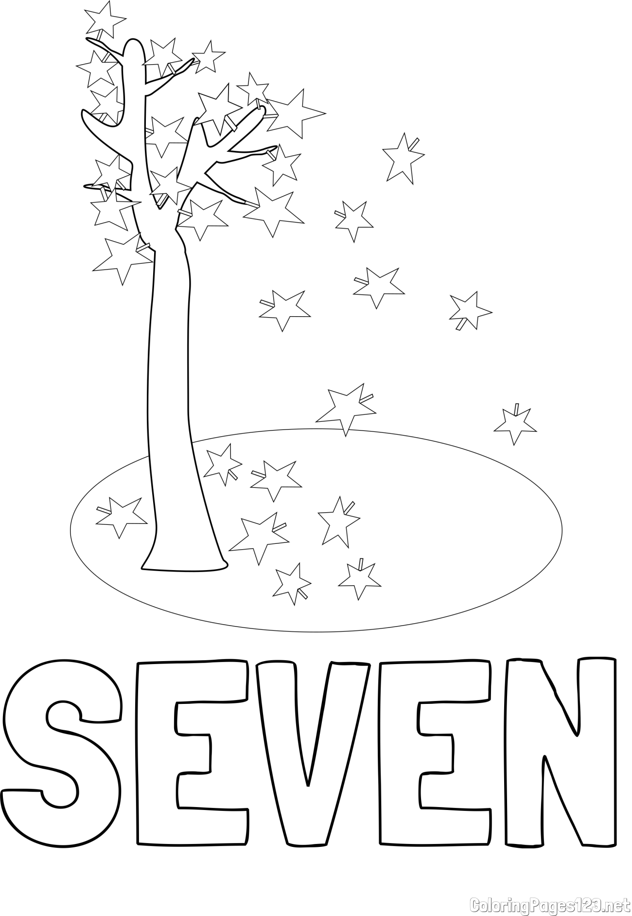 SEVEN Coloring Page and Autumn Tree Coloring Page for Kids