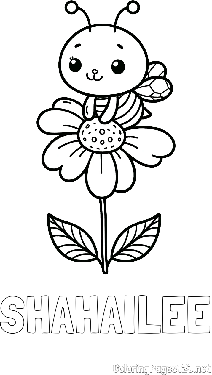 SHAHAILEE Coloring Page and Coloring Page of a Cute Bee on a Flower