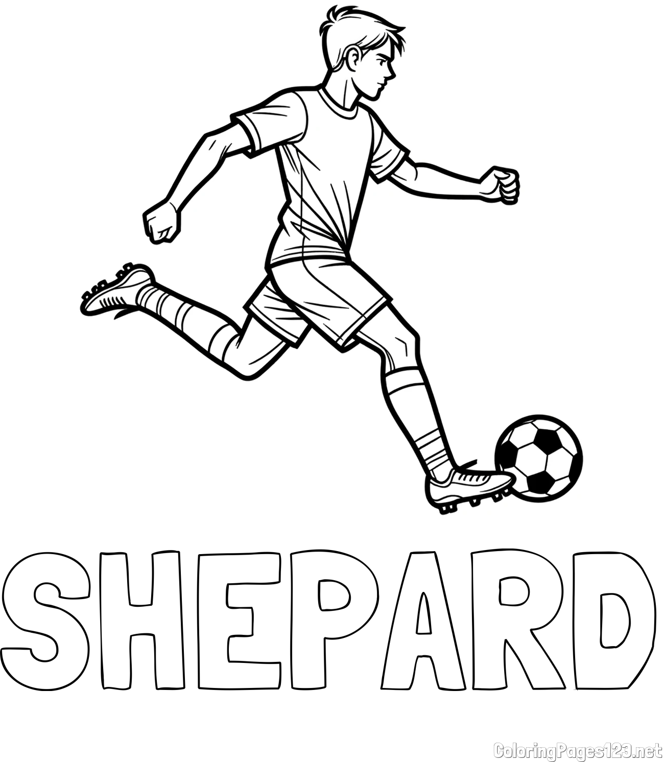SHEPARD Coloring Page and Soccer Player in Action Coloring Page