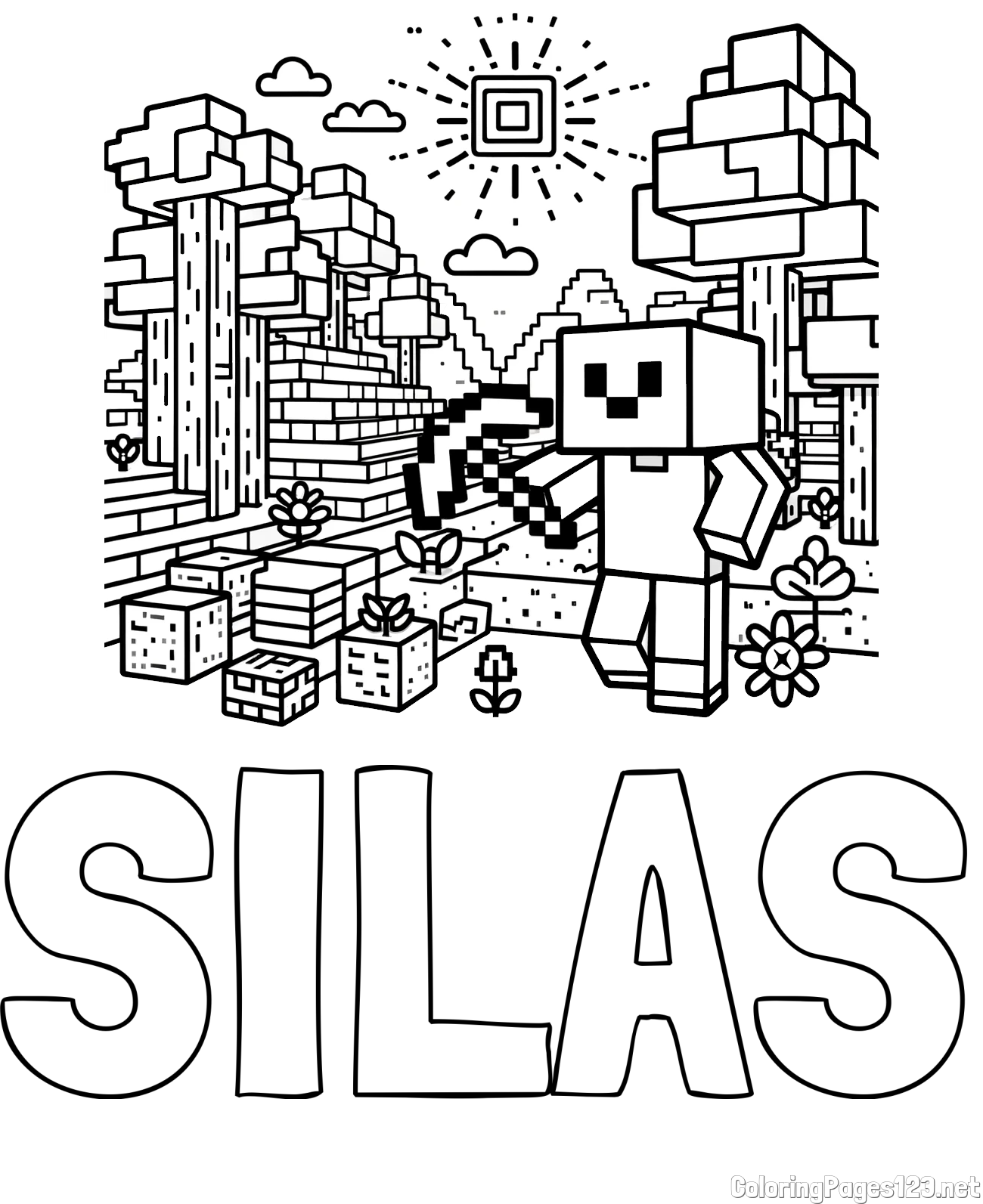 SILAS Coloring Page alongside Minecraft World Coloring Page