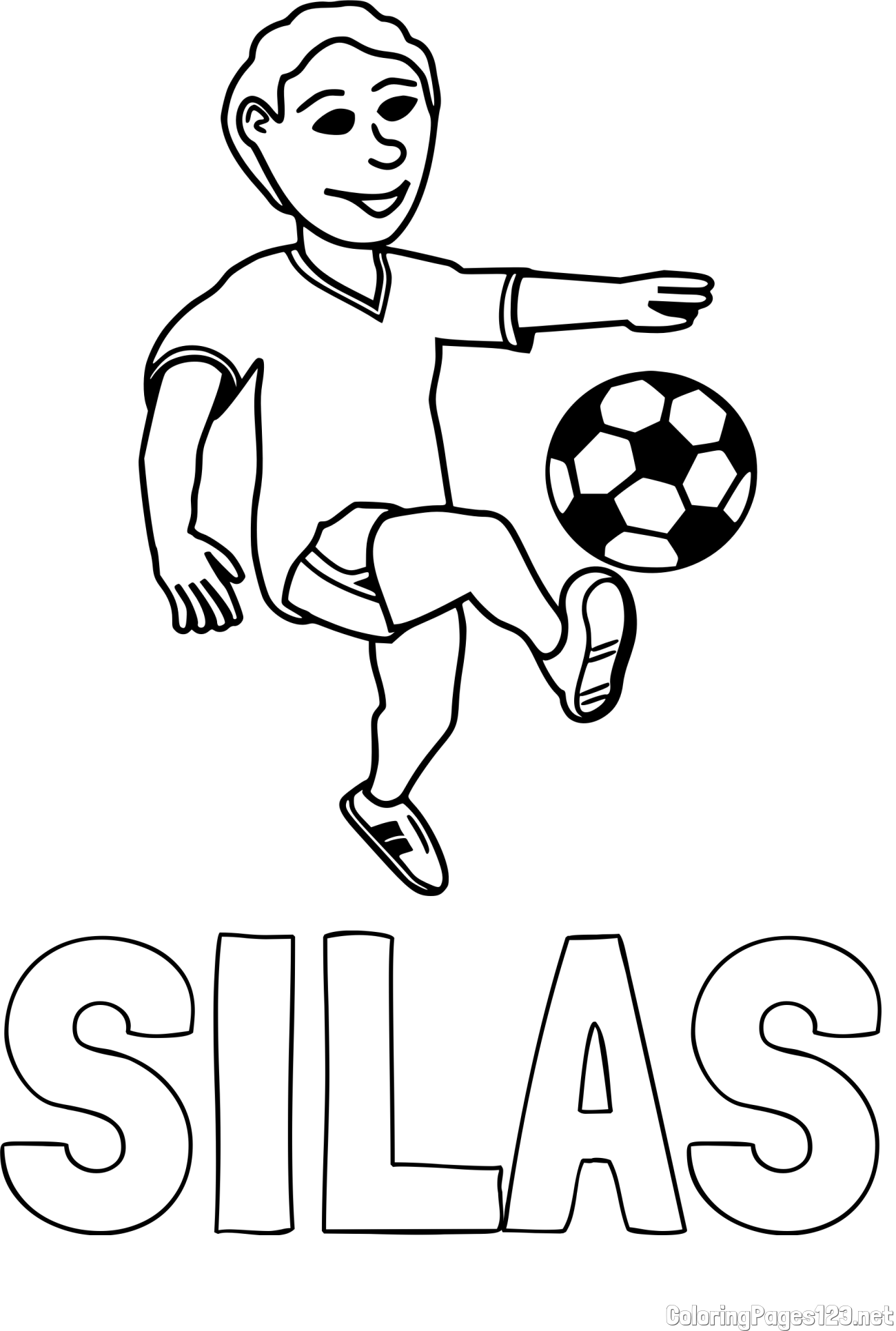 SILAS Coloring Page and Soccer Player Playing with Ball Coloring Page