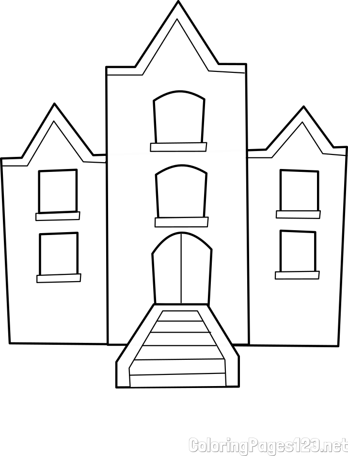 Simple School Building Coloring Page