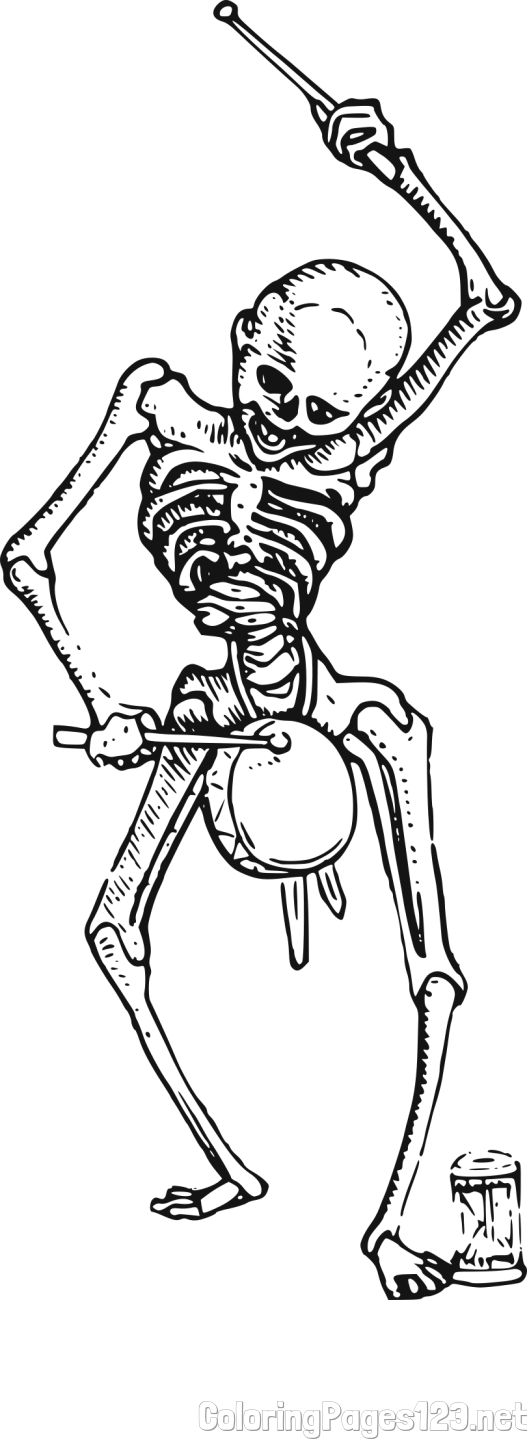 Skeleton Playing Drums Coloring Page