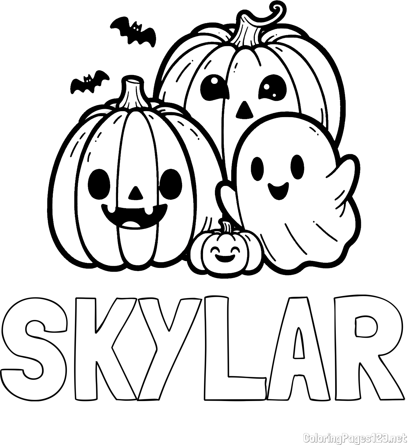 SKYLAR Coloring Page and Halloween Pumpkin and Ghost Coloring Page