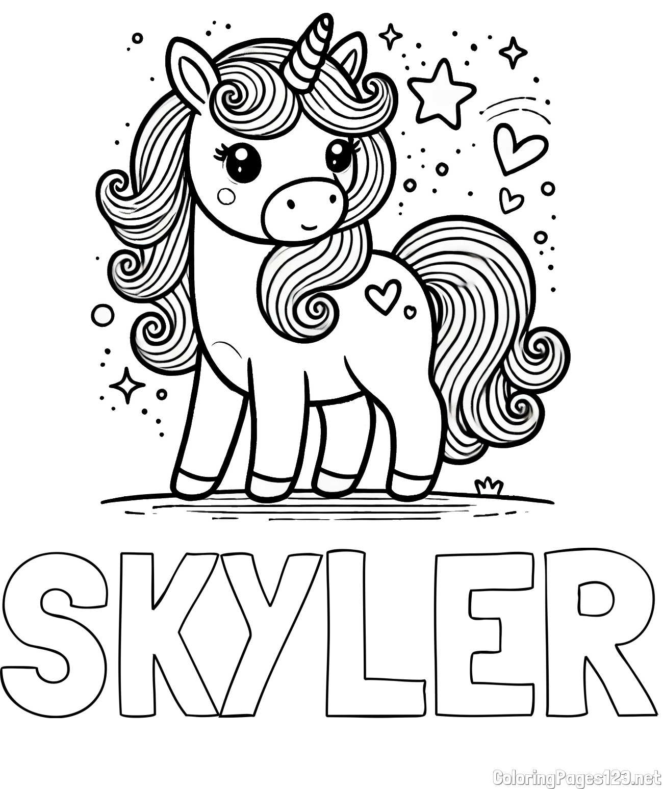 SKYLER Coloring Page alongside Cute Unicorn Coloring Page