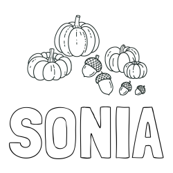 Online Created Coloring Page - SONIA Coloring Page and Autumn Harvest Coloring Page - Acorns and Pumpkins