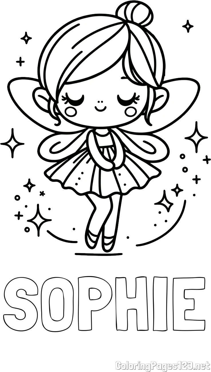 SOPHIE Coloring Page and Children's Coloring Page of a Magical Fairy
