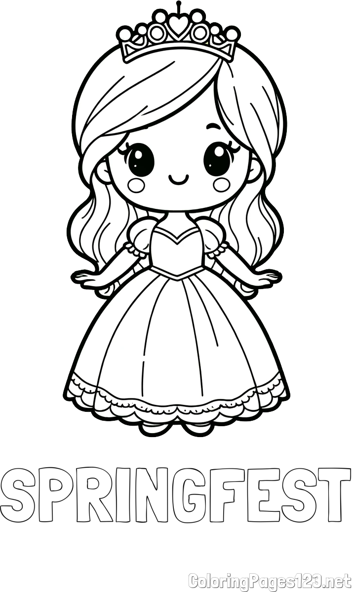 SPRINGFEST Coloring Page and Coloring Page of a Cute Princess