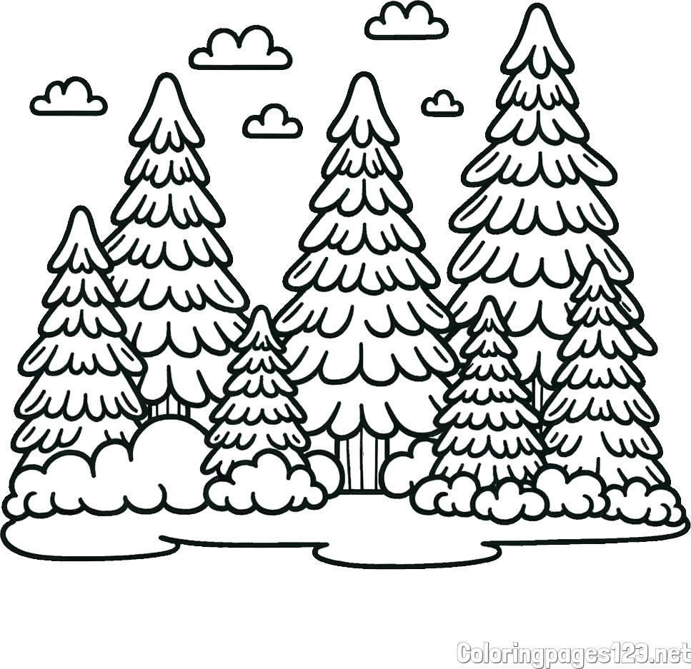 Spruce Forest with Underbrush Coloring Page for Kids